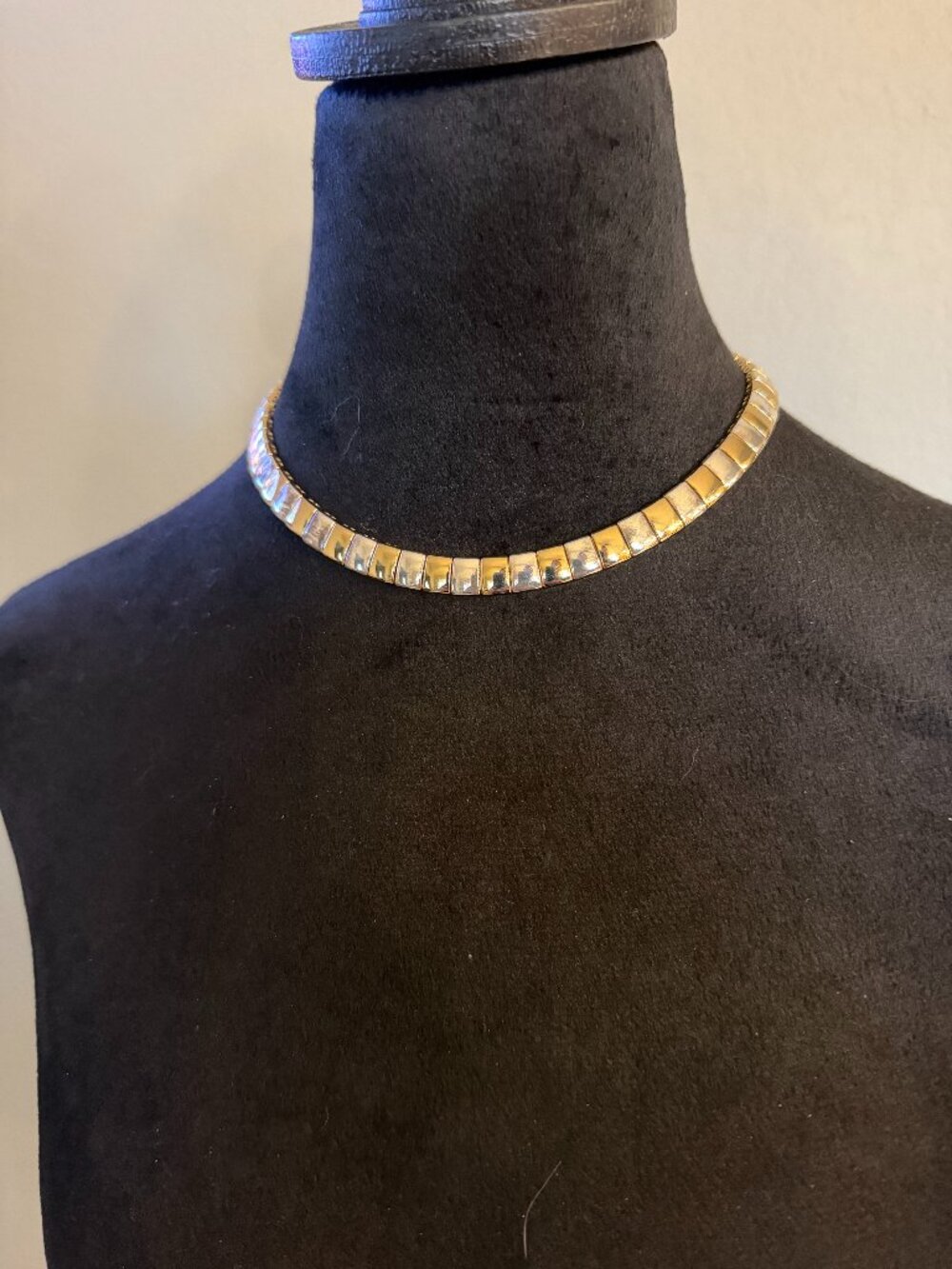Vintage Napier Two Tone Gold Silver Articulated Collar Choker Necklace 16”